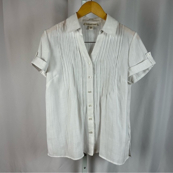 Coldwater Creek Small Bamboo Rayon Pleat Retro Vintage Resort Button Up Blouse - Picture 1 of 7
